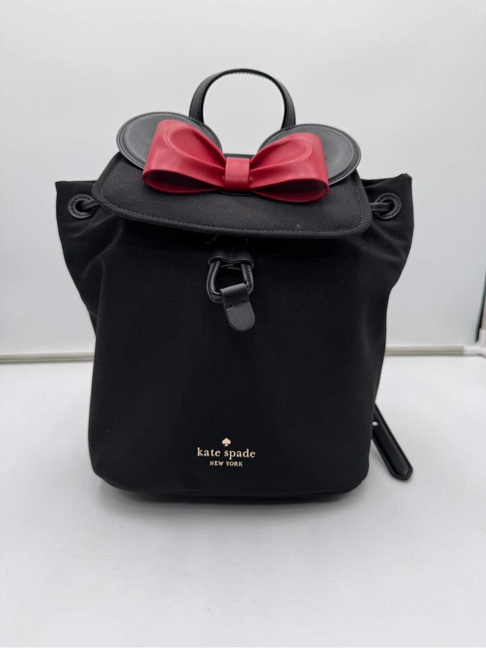 Disney x Kate Spade Minnie Mouse Black Nylon Backpack Red Bow Small Bag EUC